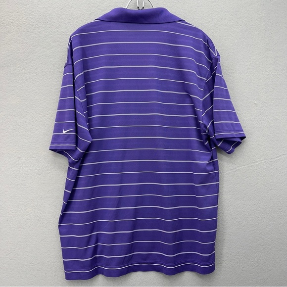 Nike Golf Dri Fit Polo Shirt Mens Size L Purple Striped Short Sleeve Logo - Picture 3 of 7